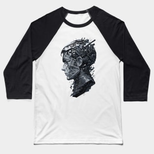 Cosmic Alloy: Stylized Metal Portrait of the Extraterrestrial Visage Baseball T-Shirt